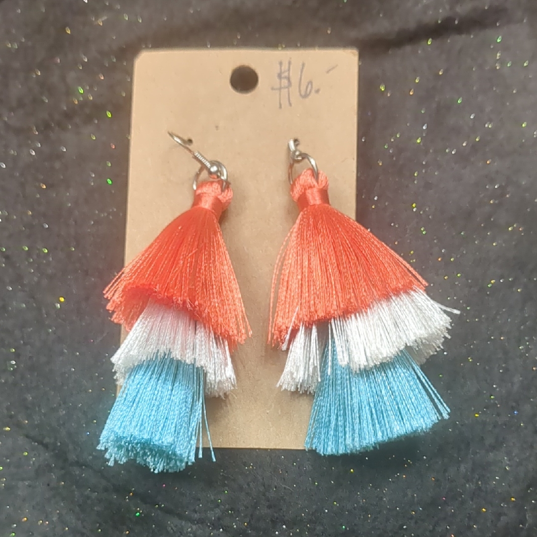 Source Unknown Red White Blue Tassel Earrings